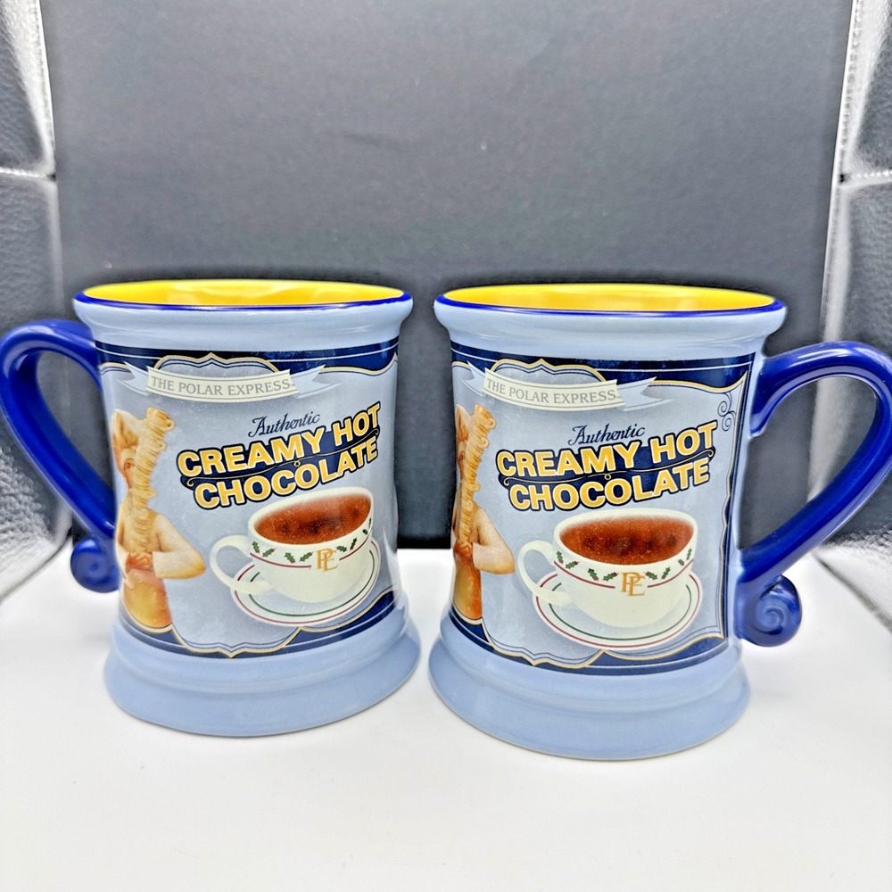 Polar Express Train Cocoa Mugs "Creamy Hot Chocolate" Warner Bros. Coffee Cups‎